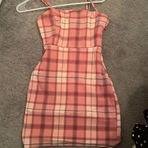 pink plaid pattern dress